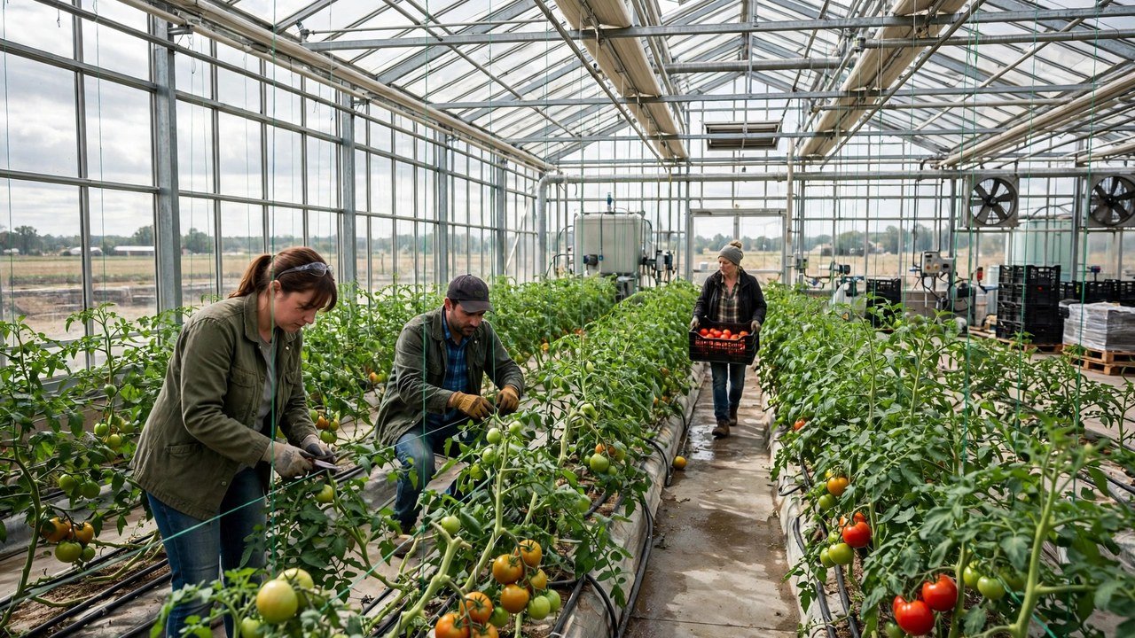 Farm workers harvesting strawberries in a California field under the H-2A visa program