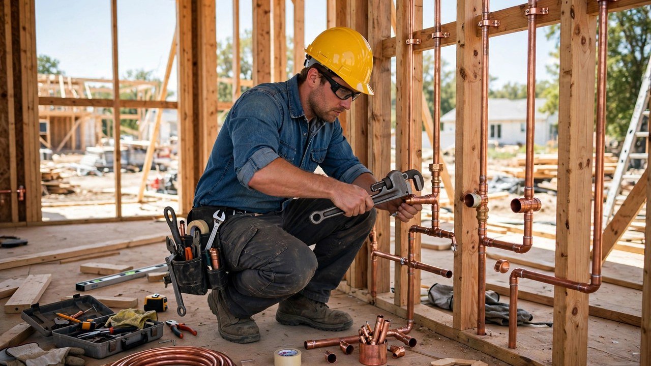 Licensed plumber at work with tools in the USA
